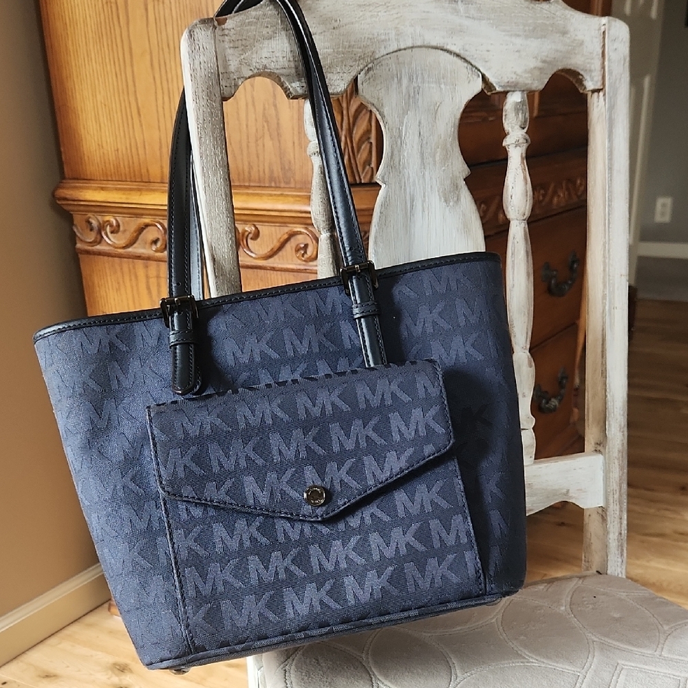 Michael Kors Blue Tote Bag with Monogram Pattern